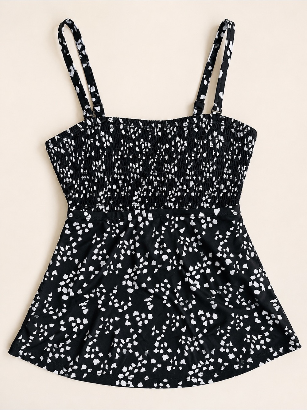 Kim Gravel Swimsuits For All Black White Smocked Tankini Top Size 10 NWOT